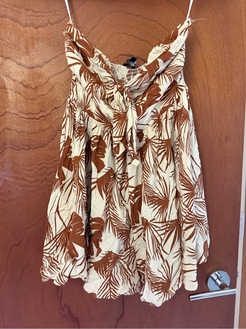 Aakaa Cream & Brown Tropical Print Strapless Romper